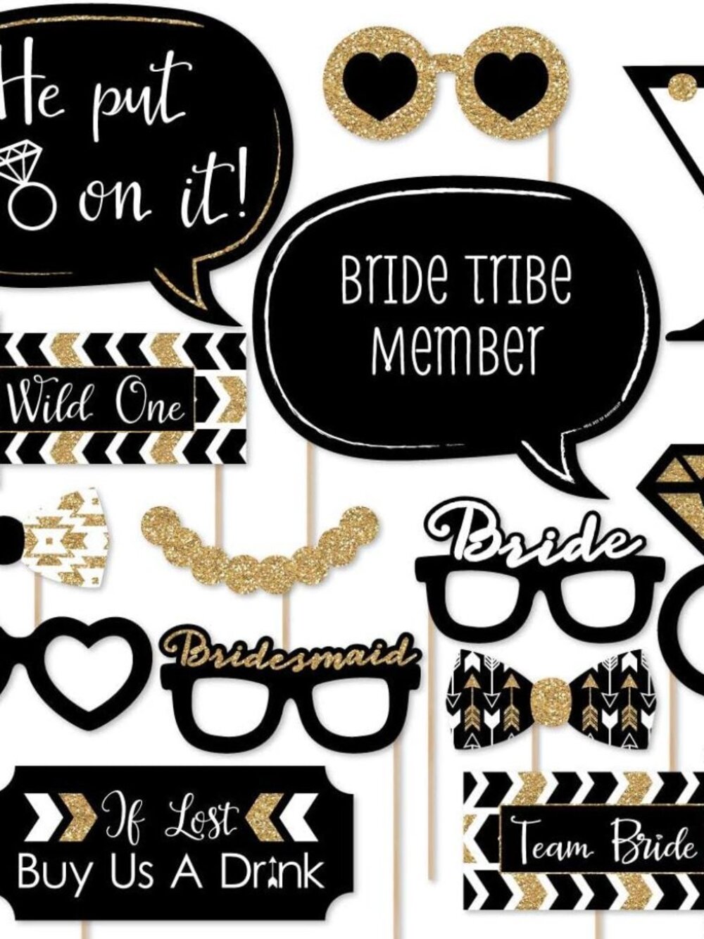 Bride Tribe Bridal Shower Photo Booth Prop Kit, DIY Cardstock Props - 20pc